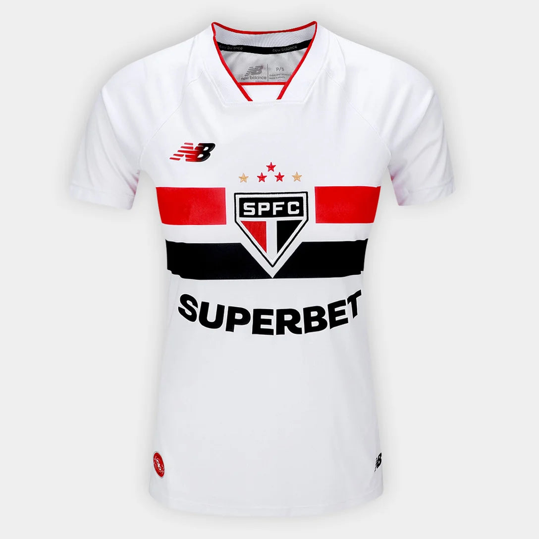Camisa São Paulo I 26/27 Torcedor New Balance Feminina - Branco+Vermelho