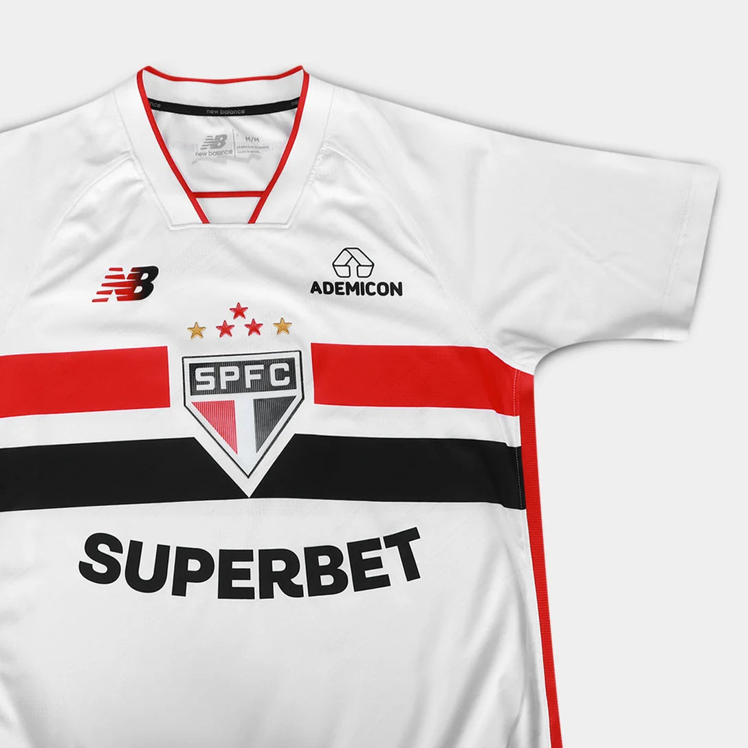Camisa São Paulo I 26/27 Jogador New Balance Masculina - Branco+Vermelho