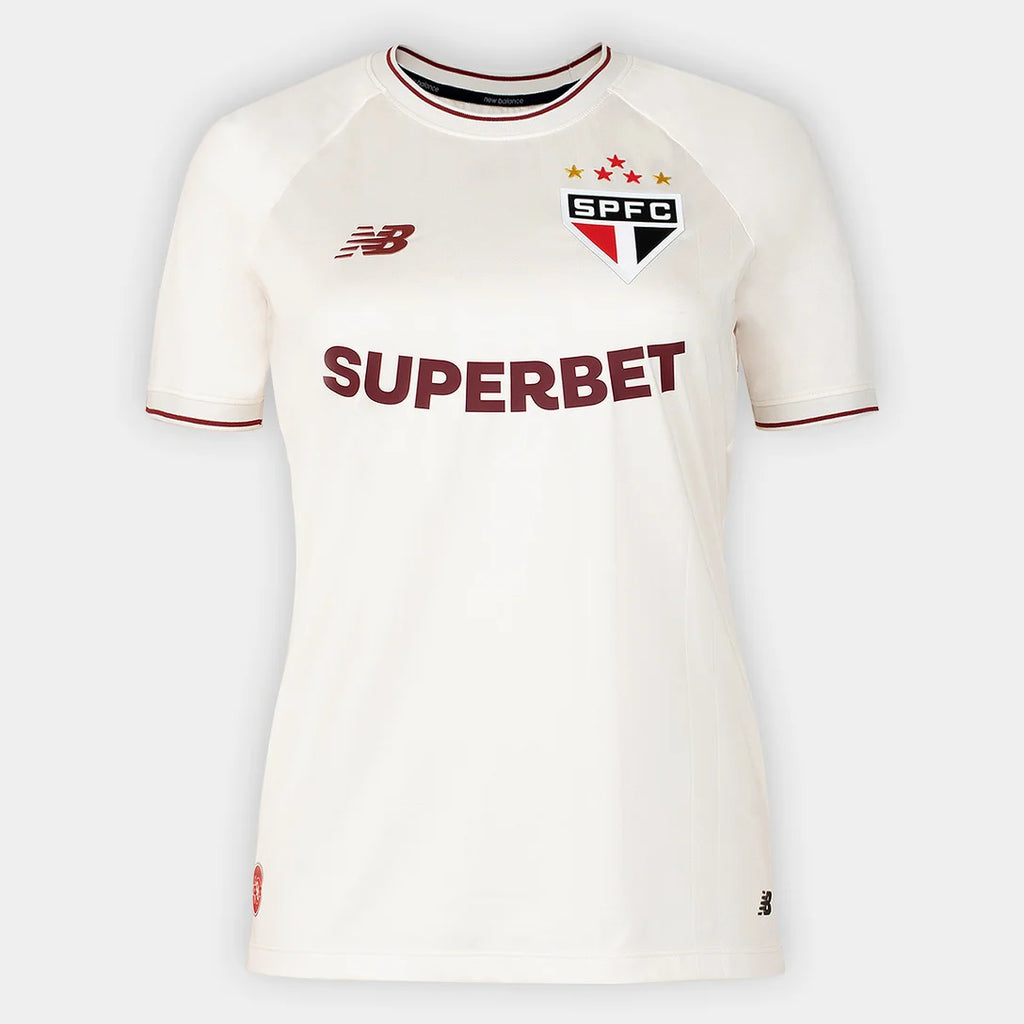 Camisa São Paulo Comemorativa 26/27 Torcedor New Balance Feminina - Off White+Vinho